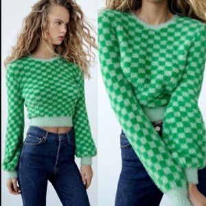 Zara Check Cropped Sweater